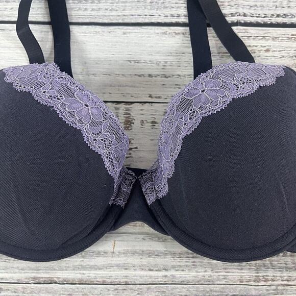 Iris & Lilly Support Underwire Bra size 36C Navy Blue Purple Lace Jersey Stretch - Picture 2 of 7
